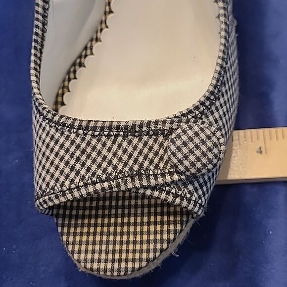 Bongo sz 8.5 dreamer 1 blk/WHT gingham fabric upper wedge open toe sa dle/shoe - Picture 9 of 9